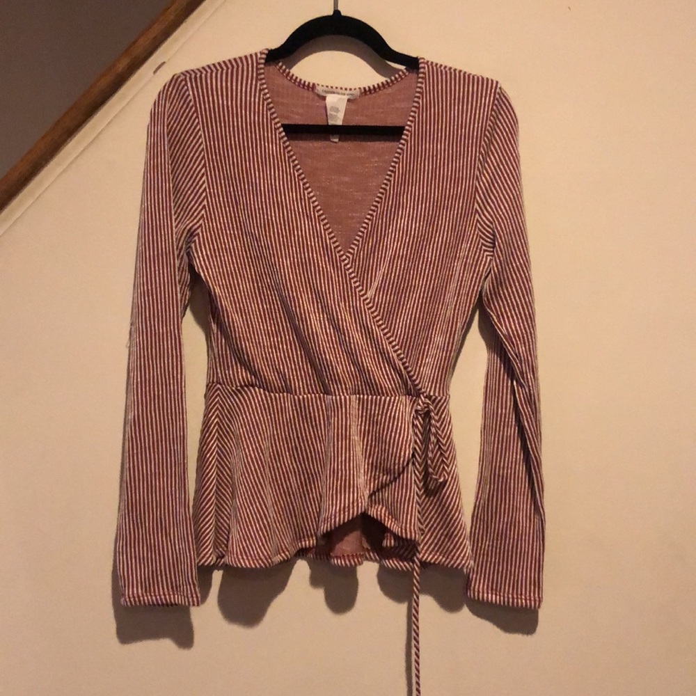 Long Sleeve Striped Peplum Top